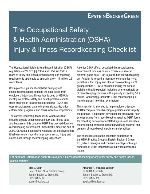 OSHA Recordkeeping Checklist Decodes Complex Requirements PDF