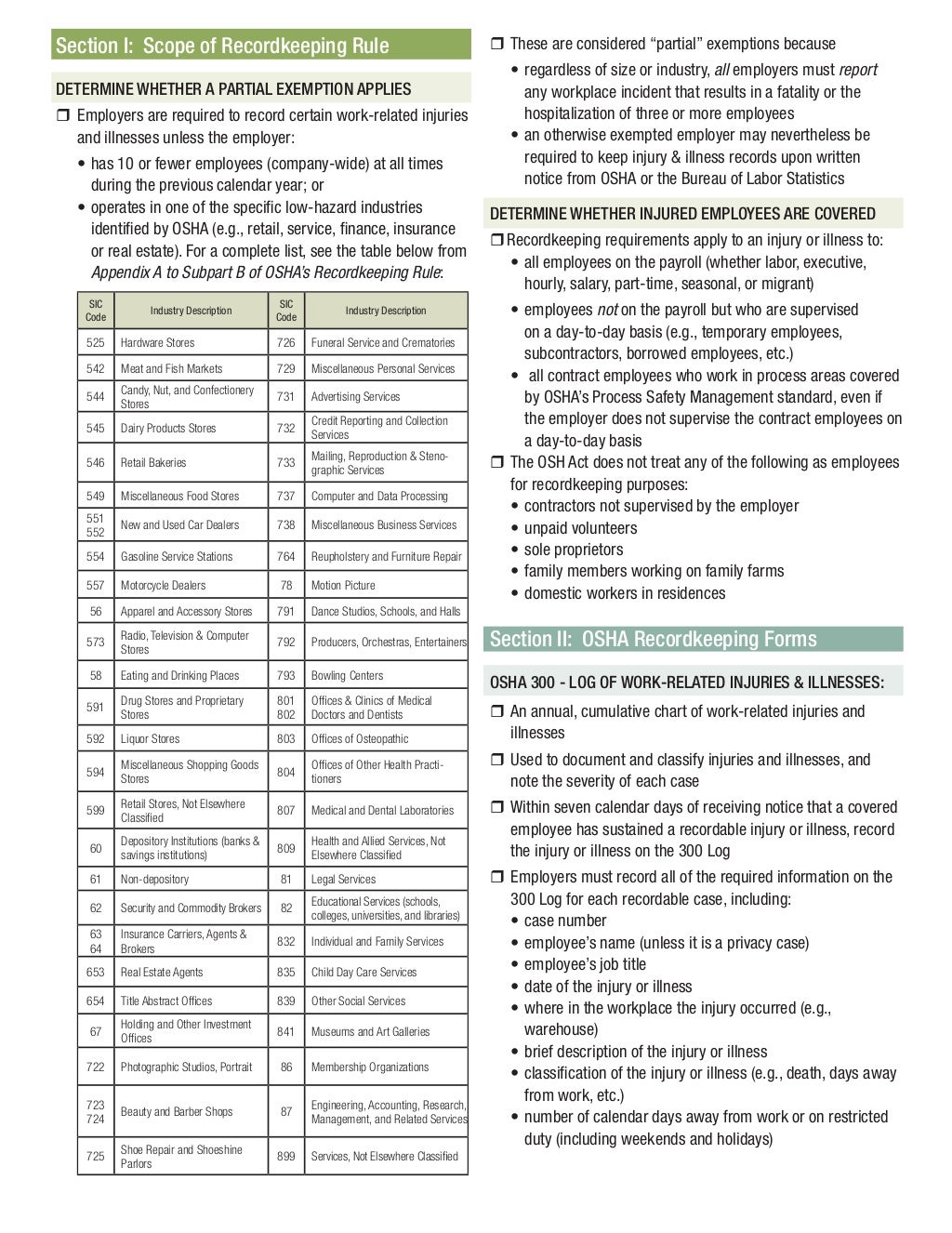 Osha injury illness checklist