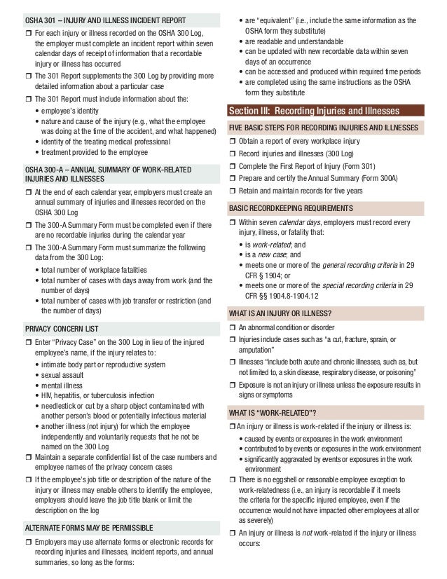 osha injury illness checklist osha form 301 injury and illness incident report