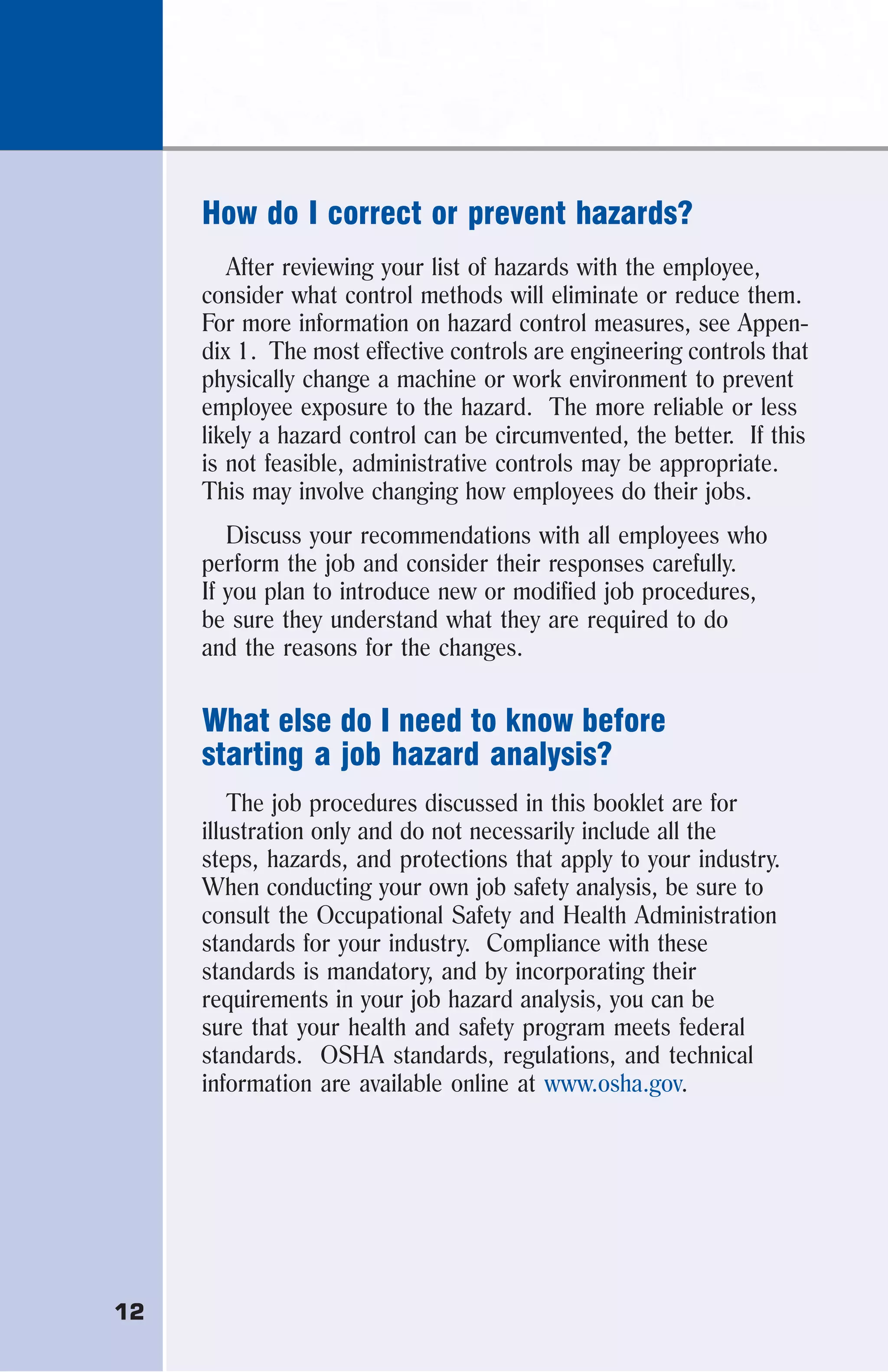 Osha job hazard analysis procedure | PDF