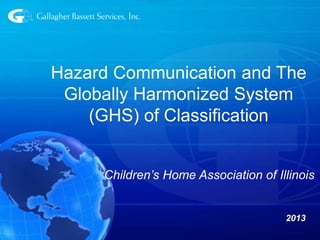 2013
Hazard Communication and The
Globally Harmonized System
(GHS) of Classification
Children’s Home Association of Illinois
 