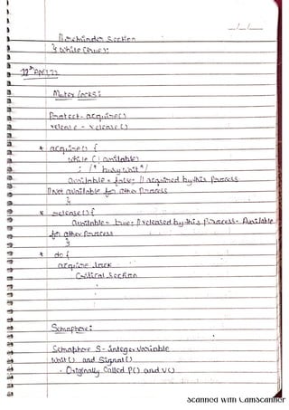OPERATING SYSTEMS handwritten FIVE NOTES