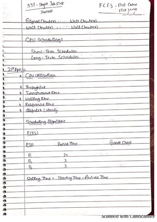 OPERATING SYSTEMS handwritten FIVE NOTES