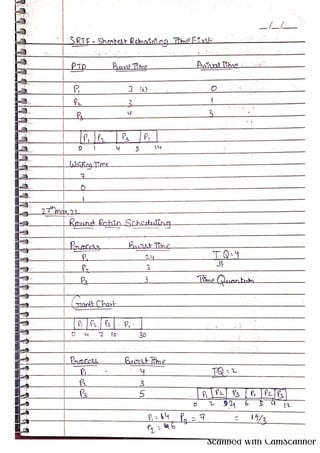 OPERATING SYSTEMS handwritten FIVE NOTES