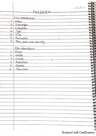 OPERATING SYSTEMS handwritten FIVE NOTES