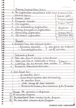 OPERATING SYSTEMS handwritten FIVE NOTES