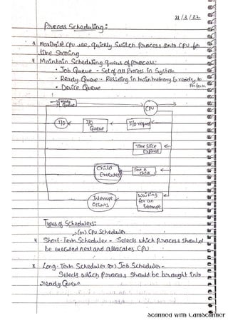 OPERATING SYSTEMS handwritten FIVE NOTES