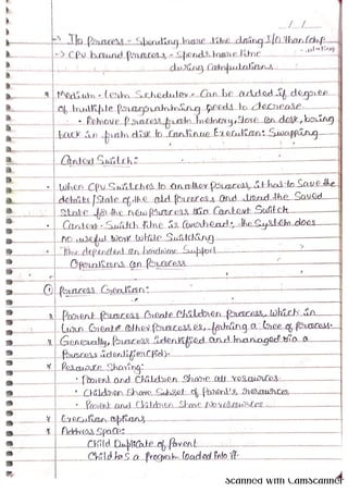 OPERATING SYSTEMS handwritten FIVE NOTES