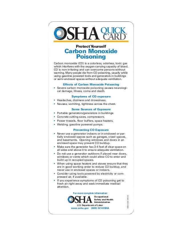 OSHA Quick Card CO Poisoning