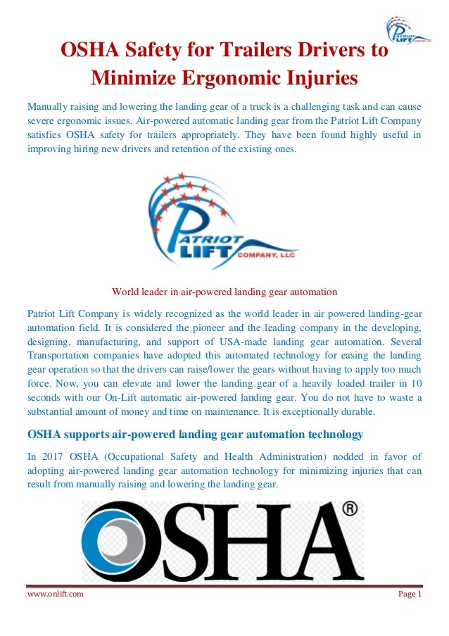 Osha safety for trailers drivers to minimize ergonomic injuries