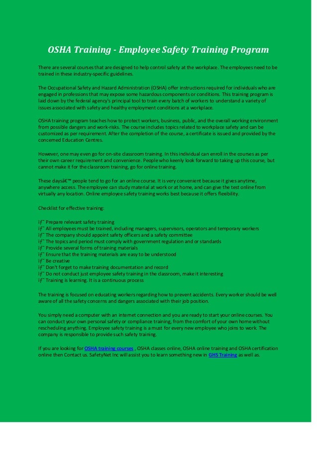 osha training employee safety training program employee training courses