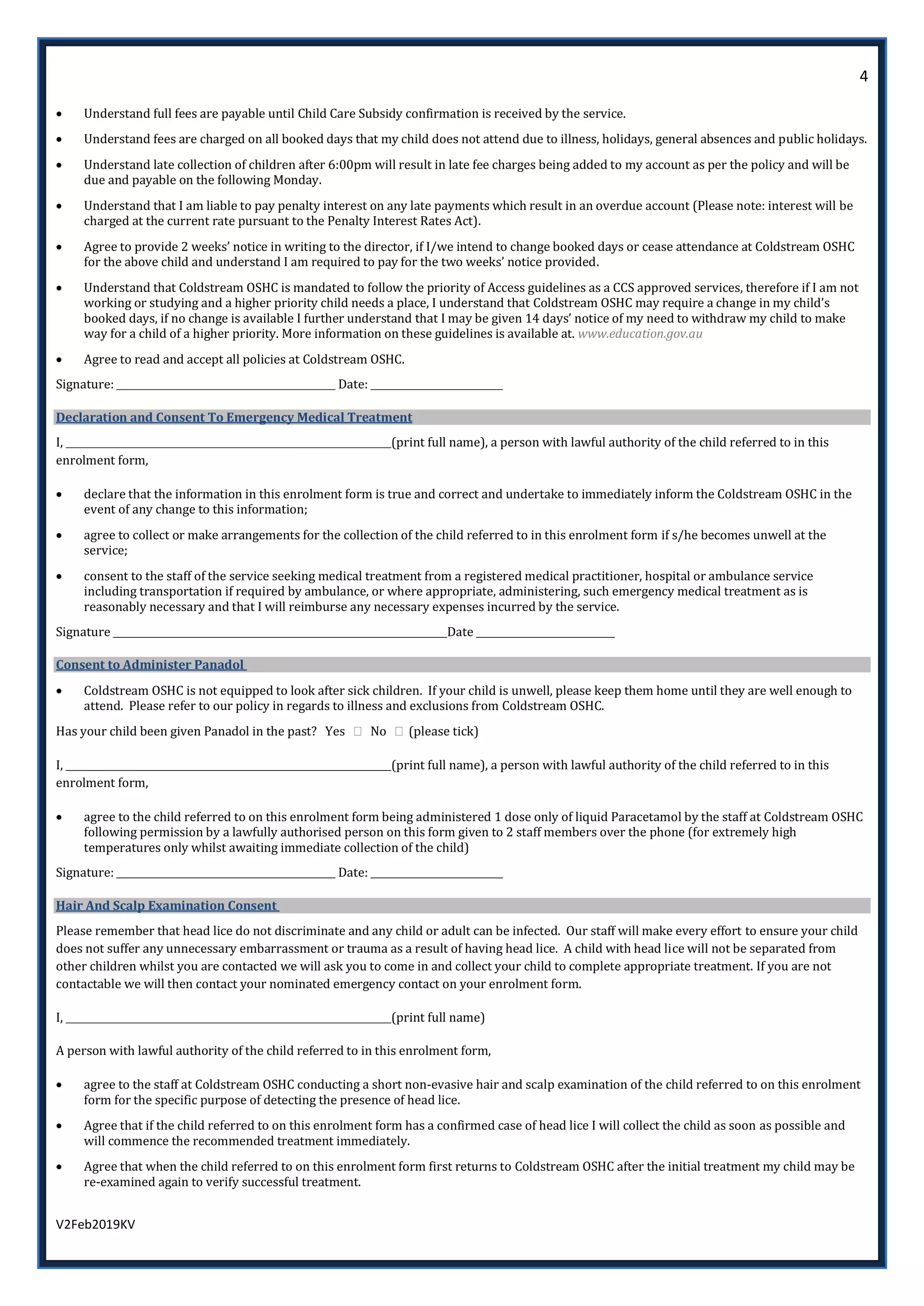 Oshc enrolment form 2019 | PDF