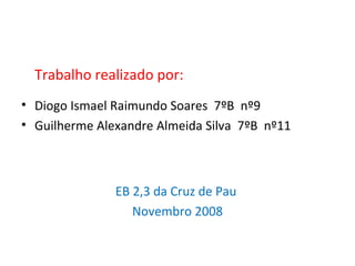 Trabalho realizado por: Diogo Ismael Raimundo Soares  7ºB  nº9 Guilherme Alexandre Almeida Silva  7ºB  nº11 EB 2,3 da Cruz de Pau  Novembro 2008 