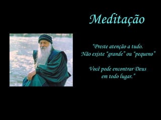 Meditação “ Preste atenção a tudo.  Não existe “grande” ou “pequeno” Você pode encontrar Deus  em todo lugar.” 