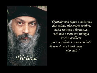 “ Quando você segue a natureza das coisas, não existe sombra. Até a tristeza é luminosa... Ela não é mais sua inimiga. Você a acolherá , pois perceberá sua necessidade. E sem ela você será menos,  não mais.” 