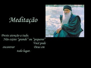 Preste atenção a tudo.  Não existe “grande” ou “pequeno”  Você pode encontrar  Deus em todo lugar. Meditação 