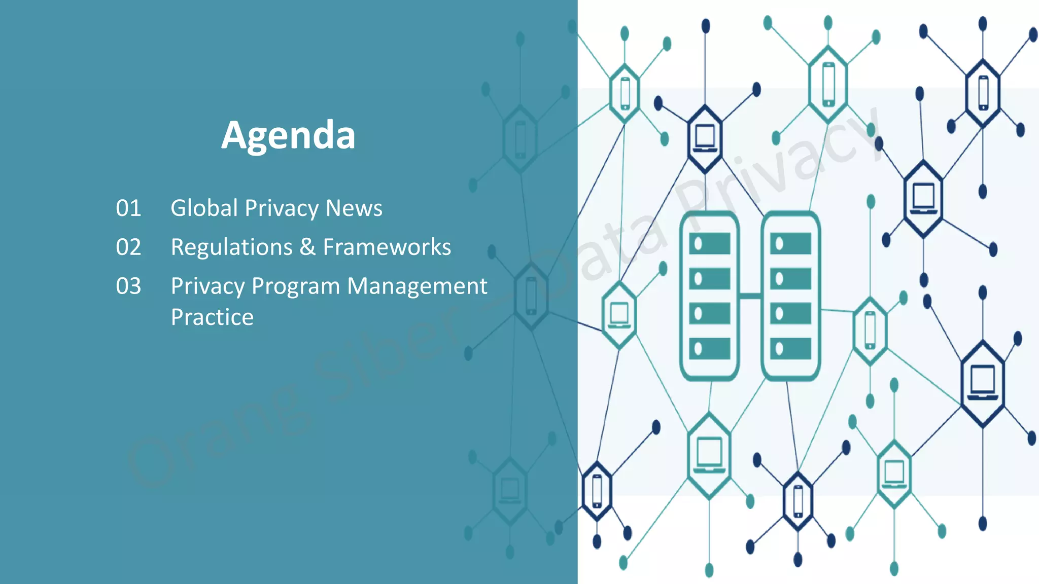 Agenda
01 Global Privacy News
02 Regulations & Frameworks
03 Privacy Program Management
Practice
 
