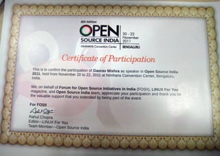 Certificate of Participation by LFY