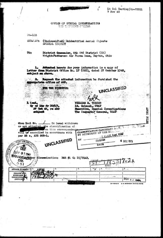 Lt Col Hartley/cLrw72231 
7 HOT 49 
cy sract&L 
liaiciasitl£ie& Aerial 
SPECIAL 
District Goraasmiar, 5ti OS! District (IC-) 
1ft^fc?ttrscm Air Fore© 3oso» Dstftoxi, Ohio 
hereto tax ycnar lafloismtioxi i s a copy 
r tR» BlatrUt Office lib. 1? (021 )m dated 27 Ooto^or 1349r 
2 . fh0 attaxfcod lnfcnaatioca 
• '" >* "• • ' . • • • . ..., 
; 
-..*iy","'V*O"i. "-^V-'-I • -" ' 
&m 
Hi: 
%2 
- • • . • > • • ' • •' . - ' • : 
CO 
n 
When Incl Fo, 
or classification of. 
this correspond9nj 
cancelled in accordance with 
par 25 ©,. &SR 205-1.  B V 
BIB #1 to BI/TJSiT. 
USA? 
OFFICE Sriffl^ti-^'fl 1- A3CSZ 
GRADE/AXD 
^OFFICElft * 
2. 
#r 
4. '^- r ; -• - 5. ,^. 
10—29242-4 o. s. aovnN«NT «IHTIM« orriec 
 
