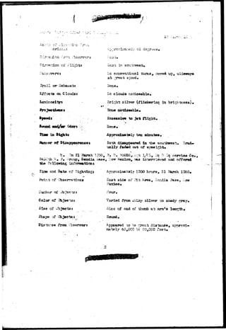£ ^li^Ir 
Trail as* B 
Efforts ca Cloudsf 
fcllcaiag, inforasatioat 
tism asd Sat© cf Si 
anis- cf 
ef Objects t 
froaj, c^b 
45 
Sast; to 
I'lc co^rontirjnal turns, rsc up, aideways 
Kc clouds notdeesblo» 
i:^hi? silver in "brish-si 
to ^r^ flight* 
ten ainulaw* 
Both diaappwiwd l a ids* sou-Suras 
uaily faded cwt of ' 
•?. D . -.t Mh, ia 
aad 
ly 1200 hours, 21 
Baals aida of ? 
frcn uhij^ silver ^ 
Siae of axsd of thxsssfc a t a r a ' s 
Hound* 
^ to be ryeafc 
 