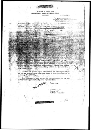 •if 
• DEPARTMENT OF THE AIR FORCE 
HEADQUARTERS UNITED STATES AIR FORCE 
, WASHINGTON EGC/ACM/blh 
N^ f1 THE INSPECTOR GENERAL USAF 
17TH OJ&RICT OFFICE OF SPECIAL INVESTIGATIONS 
7/£ jy8Tjfci!i?VOL=£ fF'- FOR",9E~-?*S 5.^~. HKW MEXICO 
y^i^':'::i:.jLf 
.. 2ieceinbsr 31* ,1950 
? -' ,; 
v'as Special Agent TED WALTERS of this Organization' 
laras i n Los Alamo3 dirrir^ the p a s t week, he took the occasion t o 
s a notif^:l«r*:;SKIPPER.^ > : .'•; .. • . • • .. 
. - : ? k ' v - " ' ; '•••-•-• : - • • . • ? ^ t ^ i V " . : " - , • > - • ' • . " . ; . ^ v ^ ' ^ - . ' : " •• ' • • > ' . ' -•"' ' : ••'••'• " ' •• • '• ' • ' 
^pr;^^^|sr^t of .the .data.. 
' • • • ; • • • '•'- 
'Mm 
Sincerely, .5 .' 
P :a^aT' 
Major, USAF 
d i s t r i c t • Commander 
c , - 
o ;-; 
 