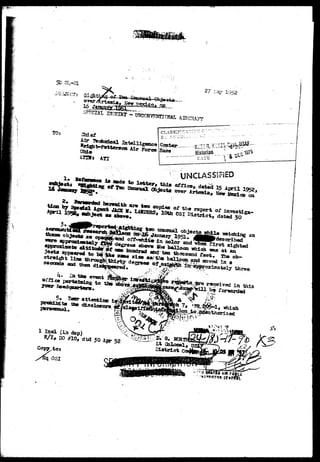 p. 
2? iiajr X952 
Chief 
UNCLASSIFIED 
£?«*« appwred t T ^ - s t l*i^t l i » tb 
seconds aad t^« 
xt v;~rr "**** H««J first 
tboos^d feet, n , o b^ 
sixe aaittie balloon and jcoved in a 
degjrw* of^aajy^rth inr^BnifePiMHw^^"1'* three 
 