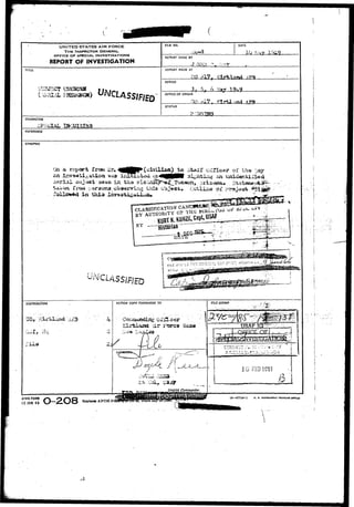 UNITED STATES AIR FORCE 
THE INSPECTOR GENERAL 
OFFICE OF SPECIAL. INVESTIGATIONS 
REPORT OF INVESTIGATION 
FILE NO. DATE 
10 
REPORT MADE BY 
REPORT MADE AT 
ftj.rfr.laaA 
PERIOD 
OFFICE OF ORIGIN 
'fay 
STATUS 
CHARACTER 
REFERENCE 
SYNOPSIS 
On 
DISTRIBUTION 
4 
ACTION COPY FORWARDED TO 
District Commander. 
RLE STAMP 
«rT 
^fHE OF 
iTB^tifr ! 
AFHQ FORM 
15 JAN 49 O- 2O8 **?»A<FC*S*I Ji 
18—'87744-1 U. S. GOVtUHMtXT nilNTINS OfTICK 
 