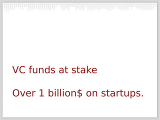 VC funds at stake

Over 1 billion$ on startups.
 