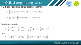 4. Osilasi tergandeng (samb.)
4.2 Superposisi modus normal (samb.)
Energi sistem adalah:
atau
 