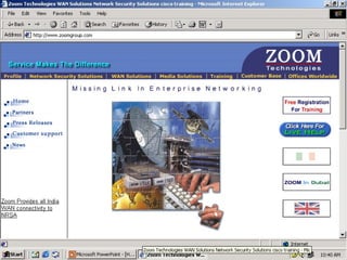 Example of HTTP request

HTTP HTTP Reply
Received Request
http:// www.zoomgroup.com
http://www.zoomgroup.com
Webpage

Client

HTTP Request
Listen on
Port 80
Sending HTTP Reply
Webpage

Web Server

6

 