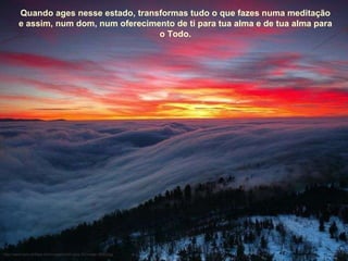 Quando ages nesse estado, transformas tudo o que fazes numa meditação e assim, num dom, num oferecimento de ti para tua alma e de tua alma para o Todo. http://www.tom-phillips.info/images/cool.pics.35/image.3520.jpg 