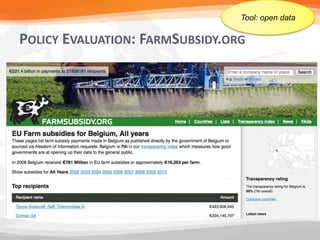 Tool: open data

POLICY EVALUATION: FARMSUBSIDY.ORG
 