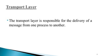  The transport layer is responsible for the delivery of a
message from one process to another.
51
 