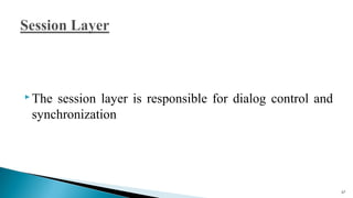  The session layer is responsible for dialog control and
synchronization
57
 