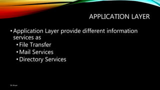 APPLICATION LAYER
•Application Layer provide different information
services as
•File Transfer
•Mail Services
•Directory Services
SK Ahsan
 