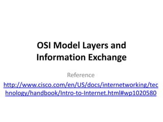 OSI Model Layers and Information Exchange Reference http://www.cisco.com/en/US/docs/internetworking/technology/handbook/Intro-to-Internet.html#wp1020580 