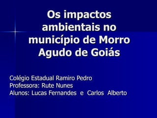 Os impactos ambientais no município de Morro Agudo de Goiás Colégio Estadual Ramiro Pedro Professora: Rute Nunes Alunos: Lucas Fernandes  e  Carlos  Alberto 