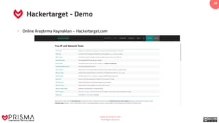 www.prismacsi.com
© All Rights Reserved.
34
Hackertarget - Demo
• Online Araştırma Kaynakları – Hackertarget.com
 