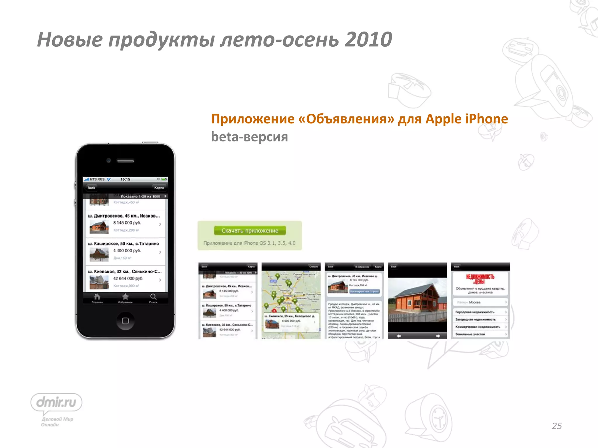 25
Новые продукты лето-осень 2010
Приложение «Объявления» для Apple iPhone
beta-версия
 