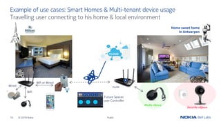 © 2018 Nokia10 Public
Travelling user connecting to his home & local environment
Example of use cases: Smart Homes & Multi...