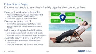 © 2018 Nokia4
Empowering people to seamlessly & safely organize their connected lives
Future Spaces Project
Easiness of us...