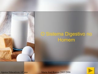 O Sistema Digestivo no
                                    Homem




Apoios Educativos / 6º ano   Maria José Ramos 2005/2006
 