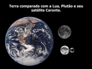 Terra comparada com a Lua, Plutão e seu
satélite Caronte.
 