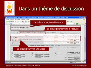 Dans un thème de discussion Le thème « espace détente » Je clique pour revenir à l’accueil Je clique pour voir une vidéo 