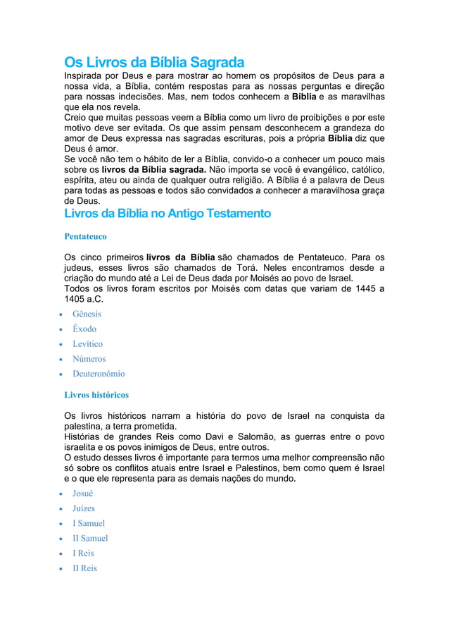 Os livros da Bíblia Sagrada | PDF