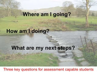 Where am I going?


 How am I doing?


    What are my next steps?


Three key questions for assessment capable students
 
