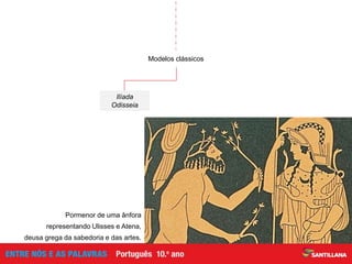 Modelos clássicos
Ilíada
Odisseia
Pormenor de uma ânfora
representando Ulisses e Atena,
deusa grega da sabedoria e das artes.
 