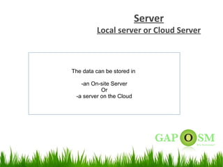 25
Server
Local server or Cloud Server
The data can be stored in
-an On-site Server
Or
-a server on the Cloud
 