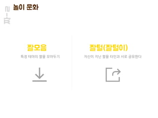 짜-ㄹ 놀이 문화
특정 테마의 짤을 모아두기
짤모음
자신이 지닌 짤을 타인과 서로 공유한다
짤털(짤털이)
 