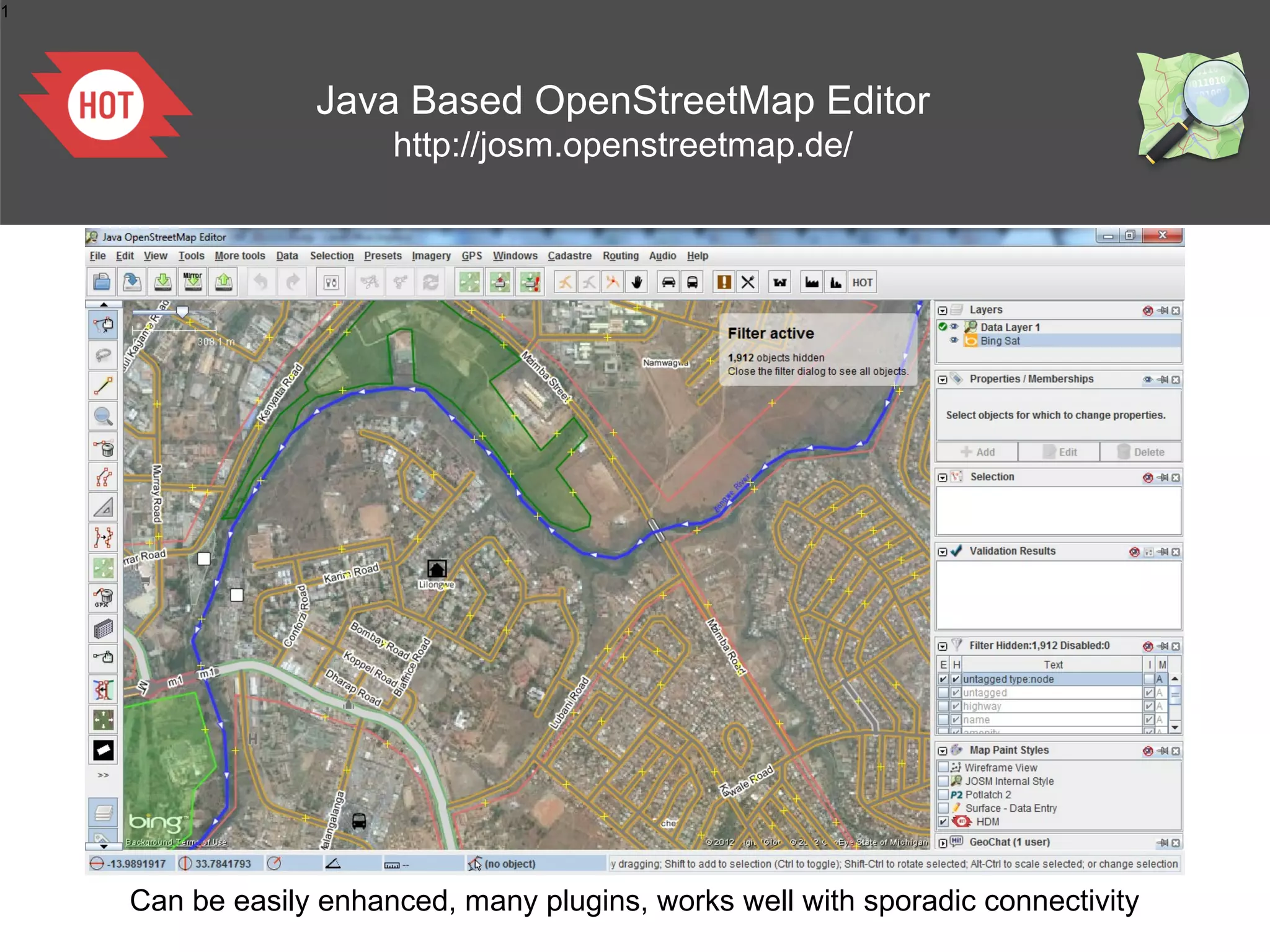 1

Java Based OpenStreetMap Editor
http://josm.openstreetmap.de/

Can be easily enhanced, many plugins, works well with sporadic connectivity

 